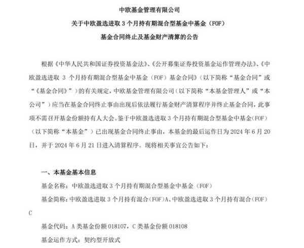 股票配资论坛网 成立不到一年，公募FOF中欧盈选进取3个月遭遇＂滑铁卢＂